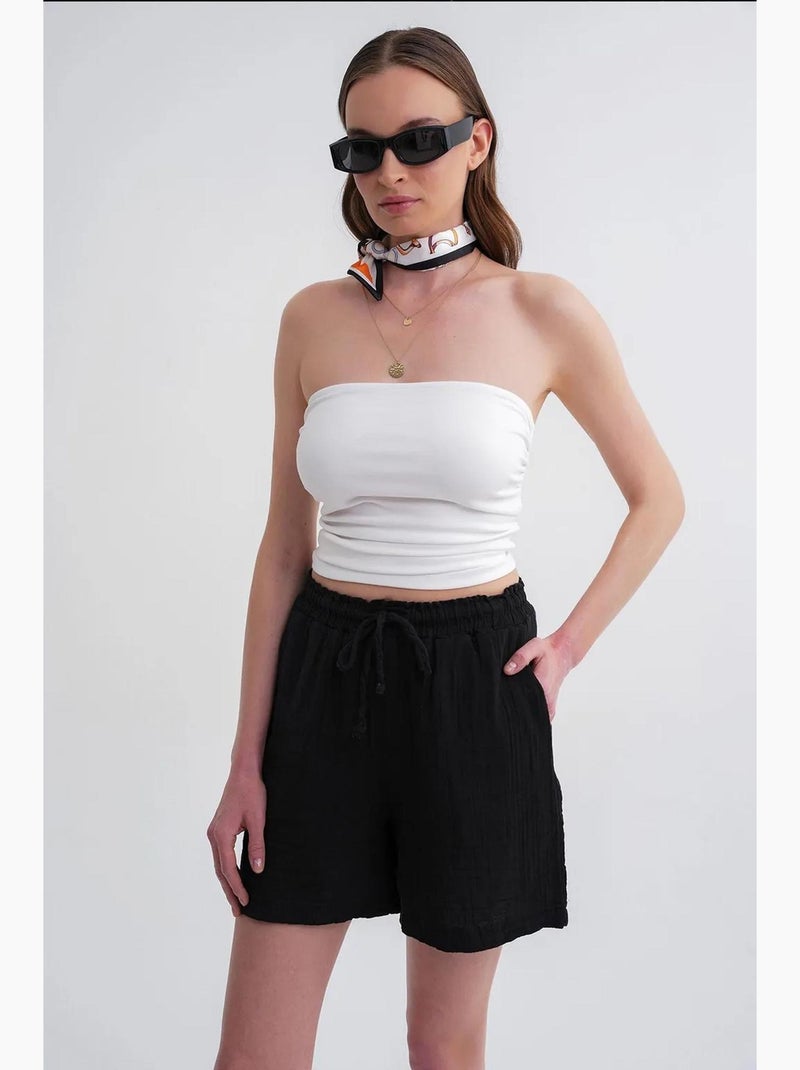 Shorts de tiro alto texturizados de pernera ancha mixray Negro - Kiabi