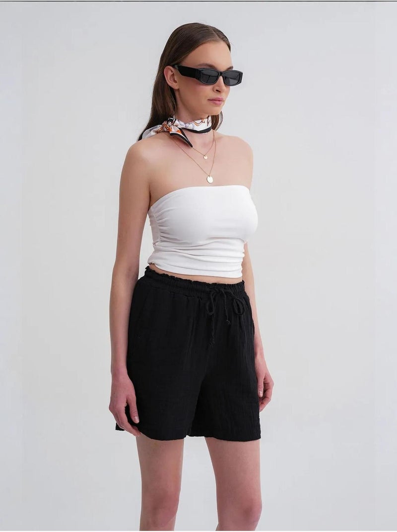 Shorts de tiro alto texturizados de pernera ancha mixray Negro - Kiabi