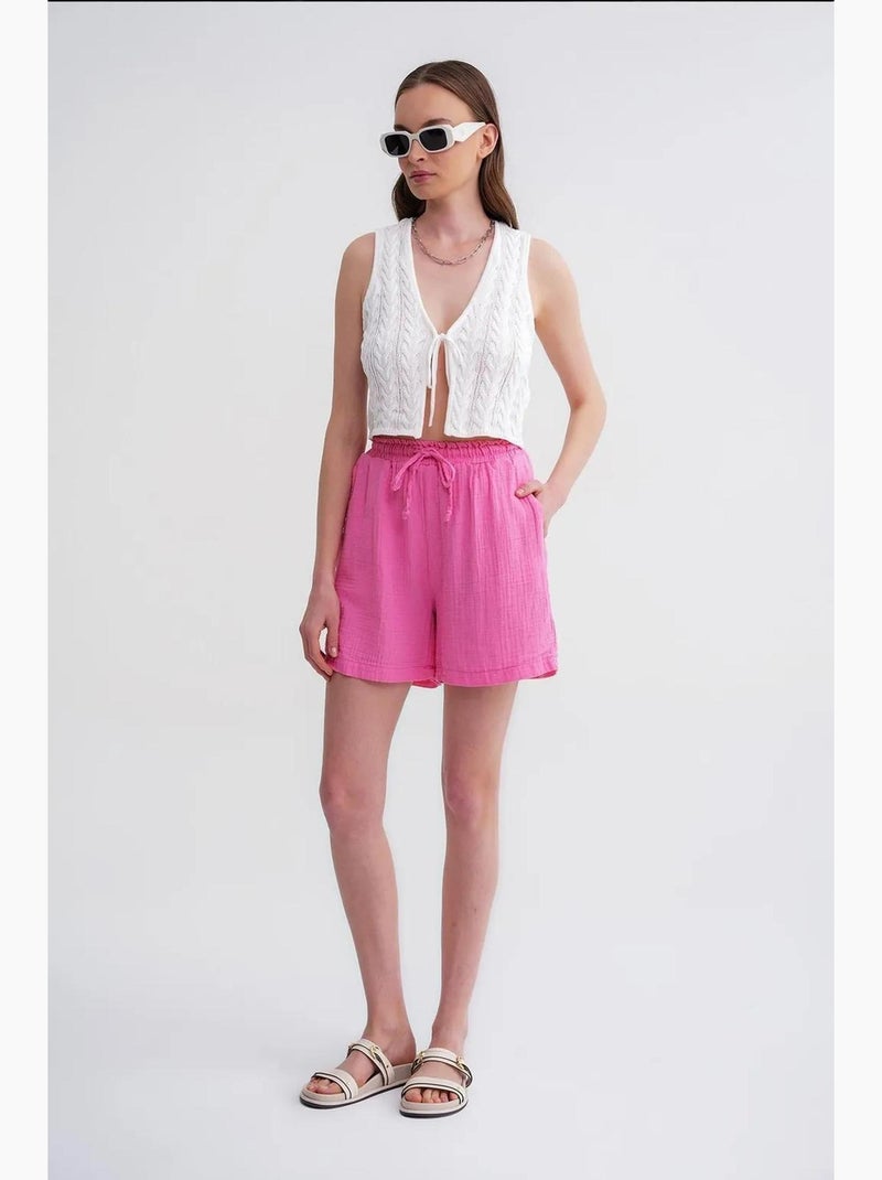 Shorts de tiro alto texturizados de pernera ancha mixray Rosa fluo/Solinotes - Kiabi