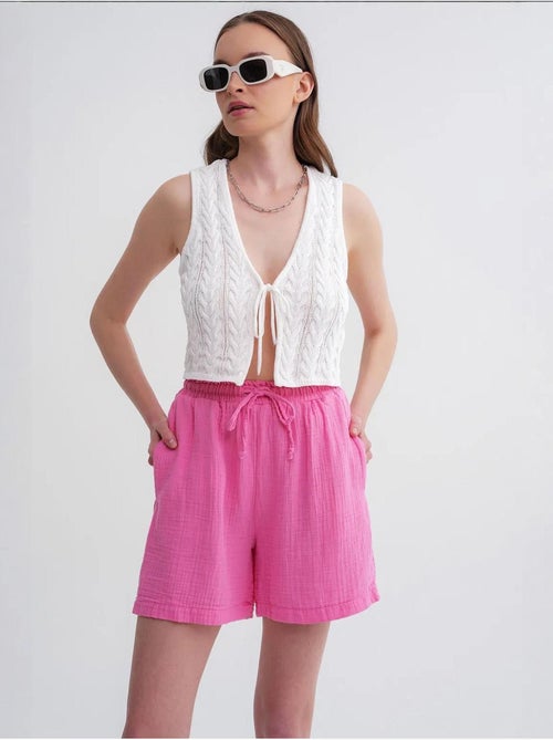 Shorts de tiro alto texturizados de pernera ancha mixray - Kiabi Shorts de tiro alto texturizados de pernera ancha mixray - Kiabi