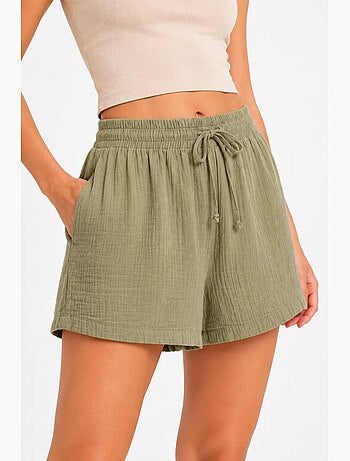 Shorts de tiro alto texturizados de pernera ancha mixray
