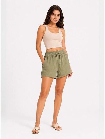 Shorts de tiro alto texturizados de pernera ancha mixray