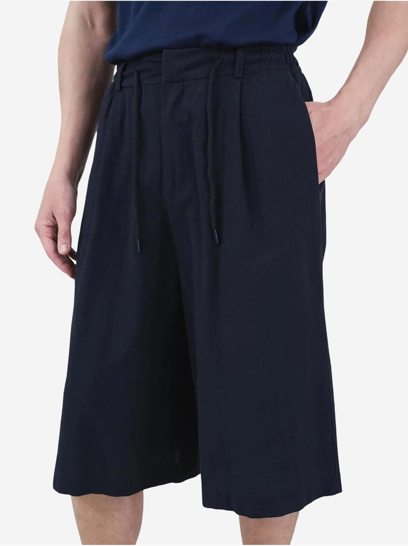 Shorts largos de pernera ancha estilo chino con cintura con cordón giesto Azul marino - Kiabi