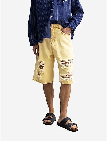 Shorts midi de pierna ancha de mezclilla desgastada para hombre giesto