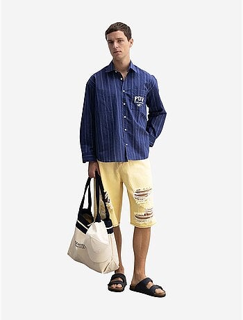 Shorts midi de pierna ancha de mezclilla desgastada para hombre giesto