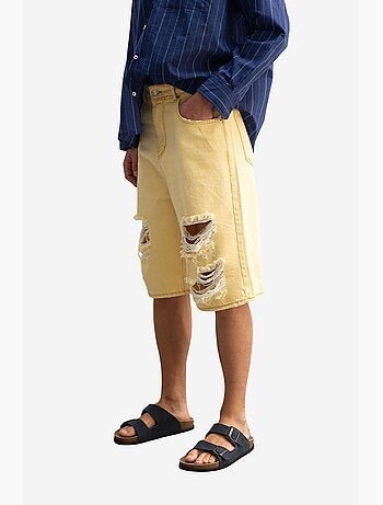 Shorts midi de pierna ancha de mezclilla desgastada para hombre giesto