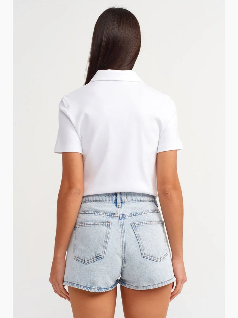 Shorts mom de denim de algodón de tiro alto dilvin Azul claro - Kiabi