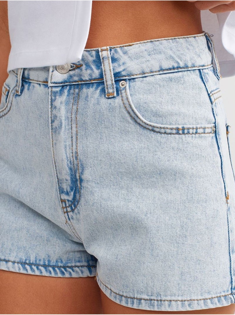 Shorts mom de denim de algodón de tiro alto dilvin Azul claro - Kiabi