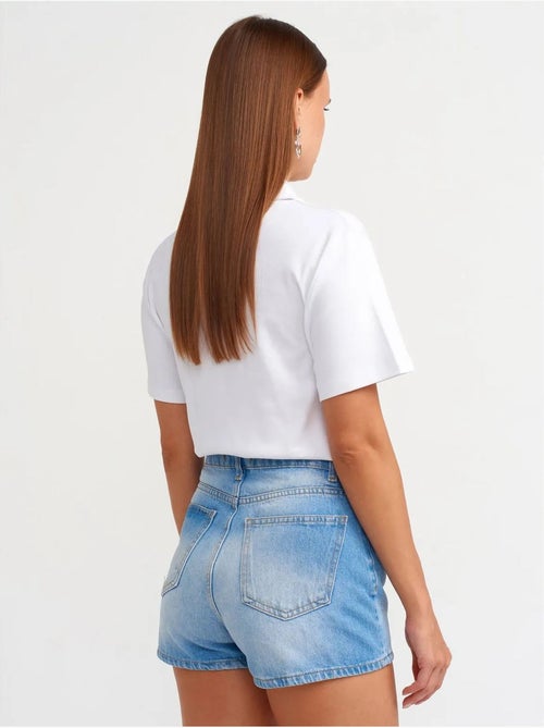 Shorts mom de denim de algodón de tiro alto dilvin - Kiabi Shorts mom de denim de algodón de tiro alto dilvin - Kiabi