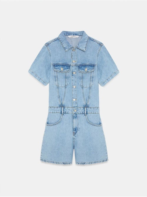 Shorts peto vaquero con cuello camisero dilvin - Kiabi