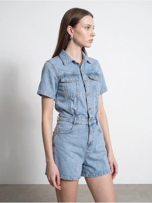 Shorts peto vaquero con cuello camisero dilvin - Kiabi