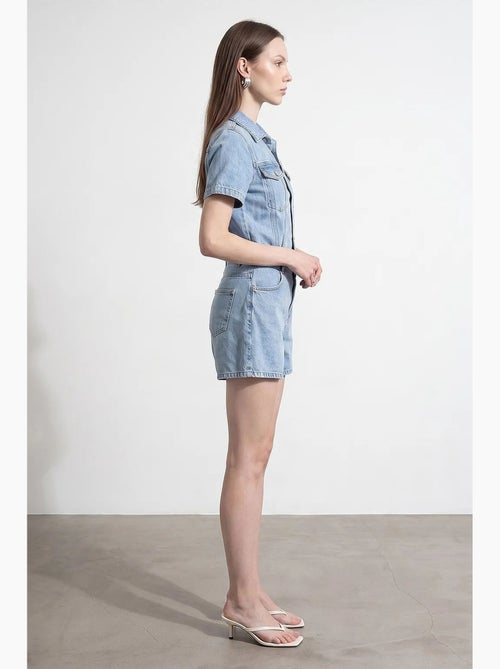 Shorts peto vaquero con cuello camisero dilvin - Kiabi