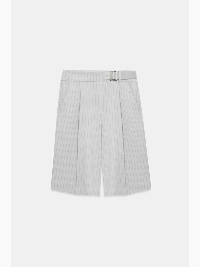 Shorts sastre a rayas de tiro alto con cinturón dilvin Gris claro - Kiabi