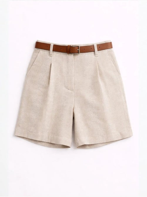 Shorts sastre de cintura alta, pernera ancha y con cinturón mixray - Kiabi Shorts sastre de cintura alta, pernera ancha y con cinturón mixray - Kiabi