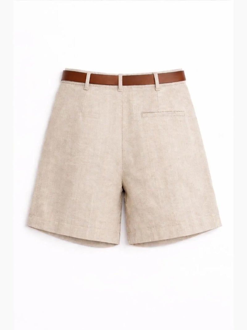 Shorts sastre de cintura alta, pernera ancha y con cinturón mixray Beige - Kiabi
