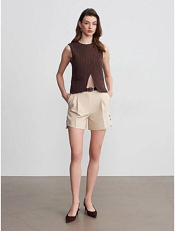 Shorts sastre de crepé de tiro alto con cinturón