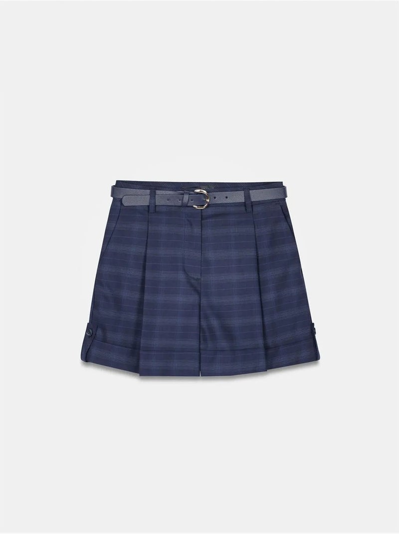 Shorts sastre de crepé de tiro alto con cinturón dilvin Azul marino - Kiabi