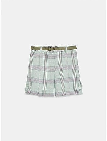 Shorts sastre de cuadros de tiro alto con cinturón
