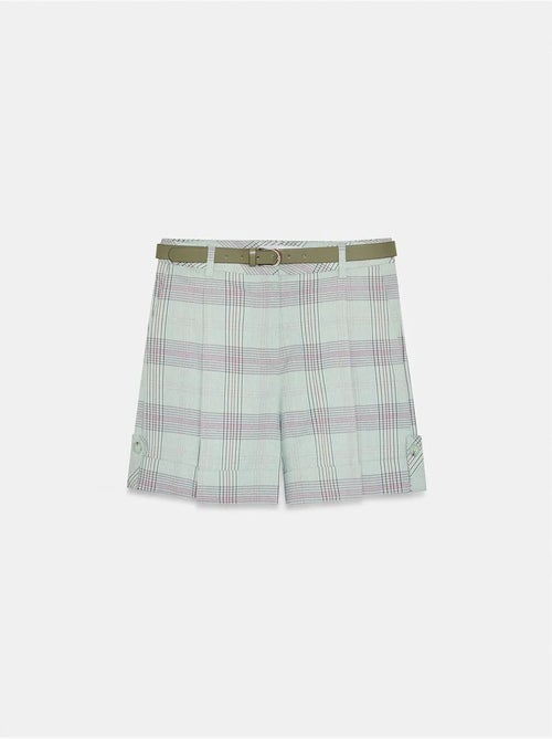 Shorts sastre de cuadros de tiro alto con cinturón - Kiabi