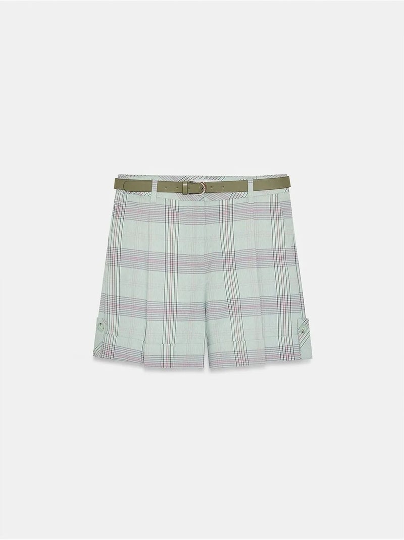Shorts sastre de cuadros de tiro alto con cinturón Multicolor - Kiabi