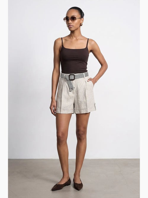 Shorts sastre de lino de mujer de tiro alto dilvin - Kiabi Shorts sastre de lino de mujer de tiro alto dilvin - Kiabi