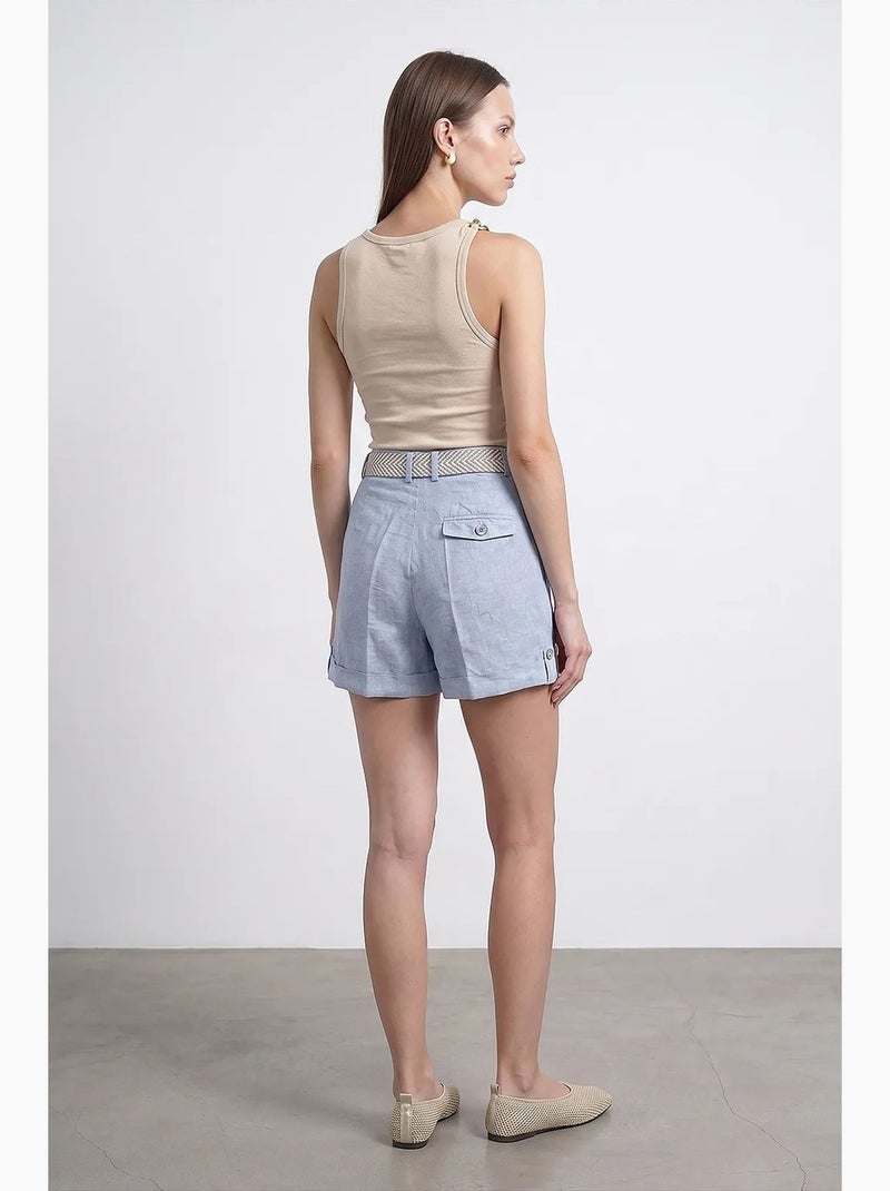 Shorts sastre de lino de mujer de tiro alto dilvin Azul cielo - Kiabi