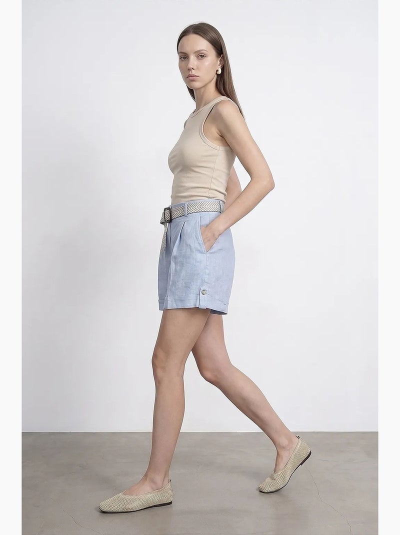 Shorts sastre de lino de mujer de tiro alto dilvin Azul cielo - Kiabi