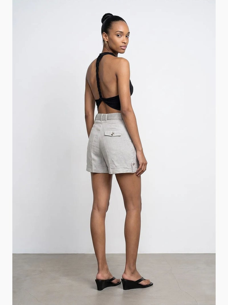 Shorts sastre de lino de mujer de tiro alto dilvin Gris claro - Kiabi