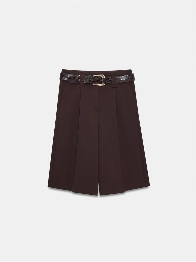 Shorts sastre de pernera ancha con cinturón y cintura alta dilvin Marrón chocolate - Kiabi