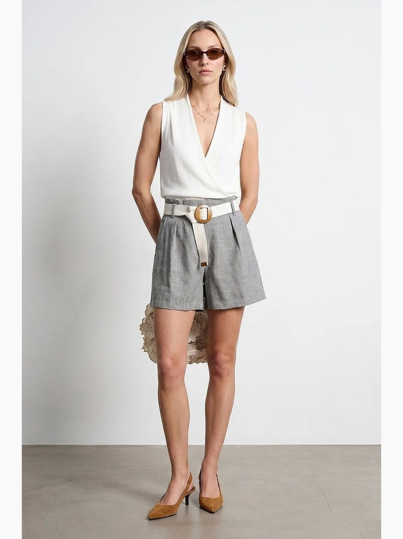 Shorts sastre de pernera ancha de tiro alto dilvin Gris claro - Kiabi