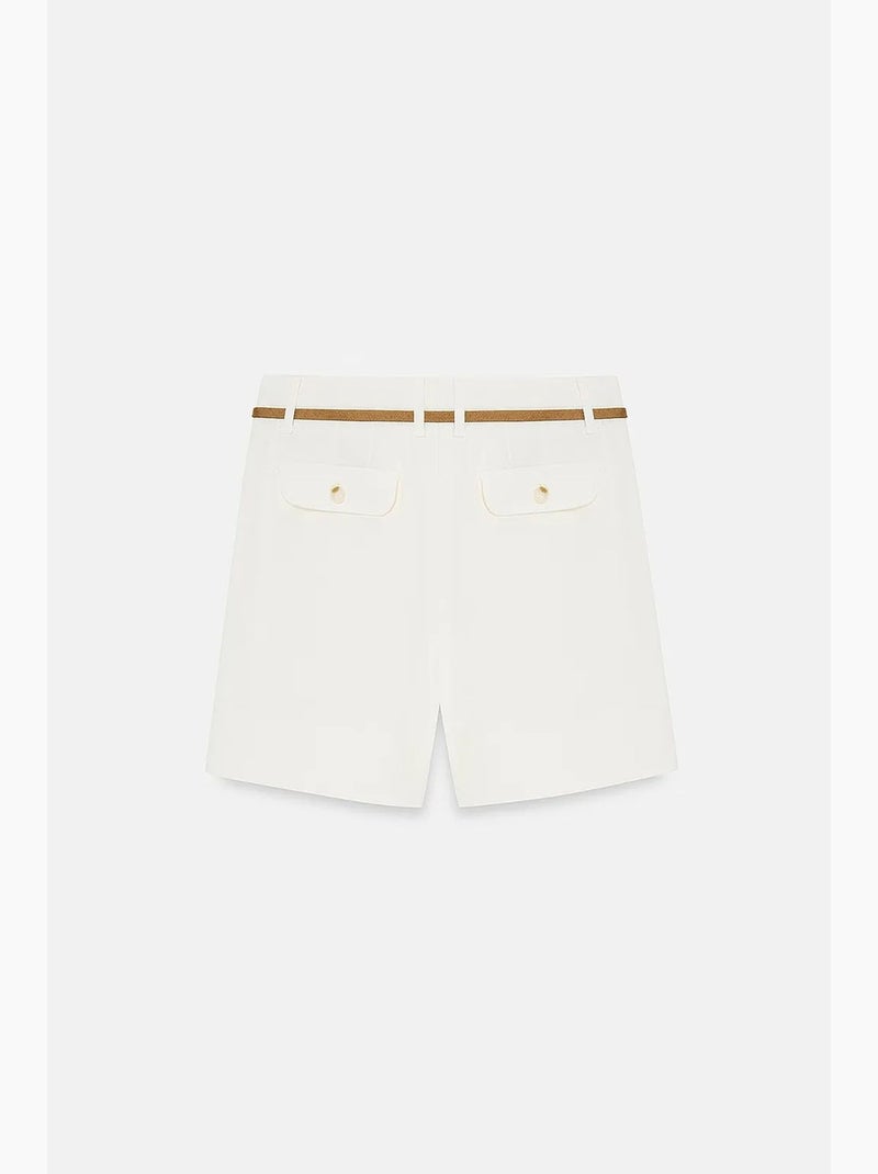 Shorts sastre de popelina de tiro alto con cinturón dilvin Blanco - Kiabi