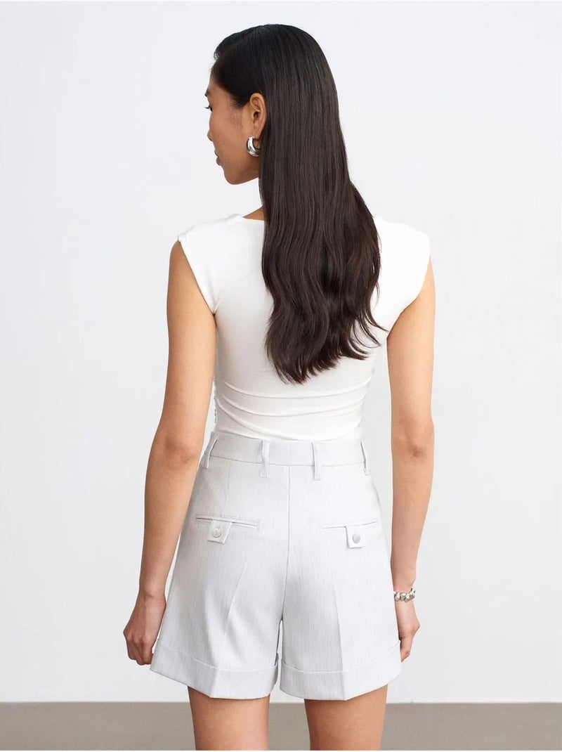 Shorts sastre de tejido de cintura alta dilvin Blanco roto - Kiabi