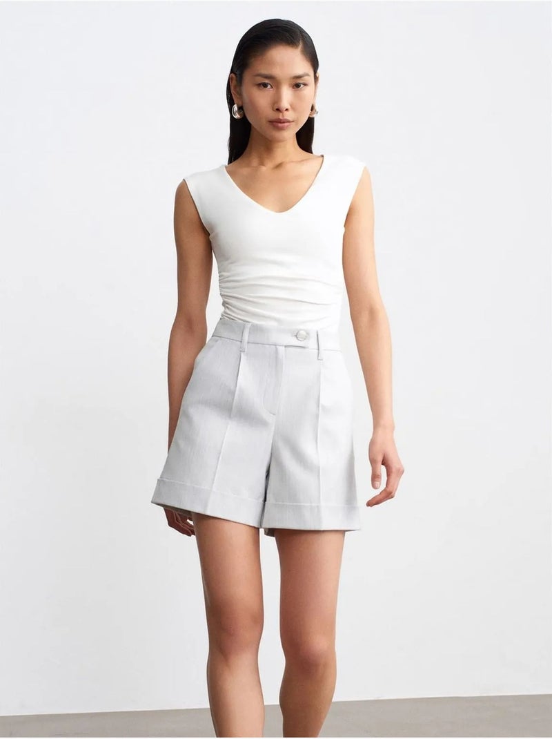 Shorts sastre de tejido de cintura alta dilvin Blanco roto - Kiabi