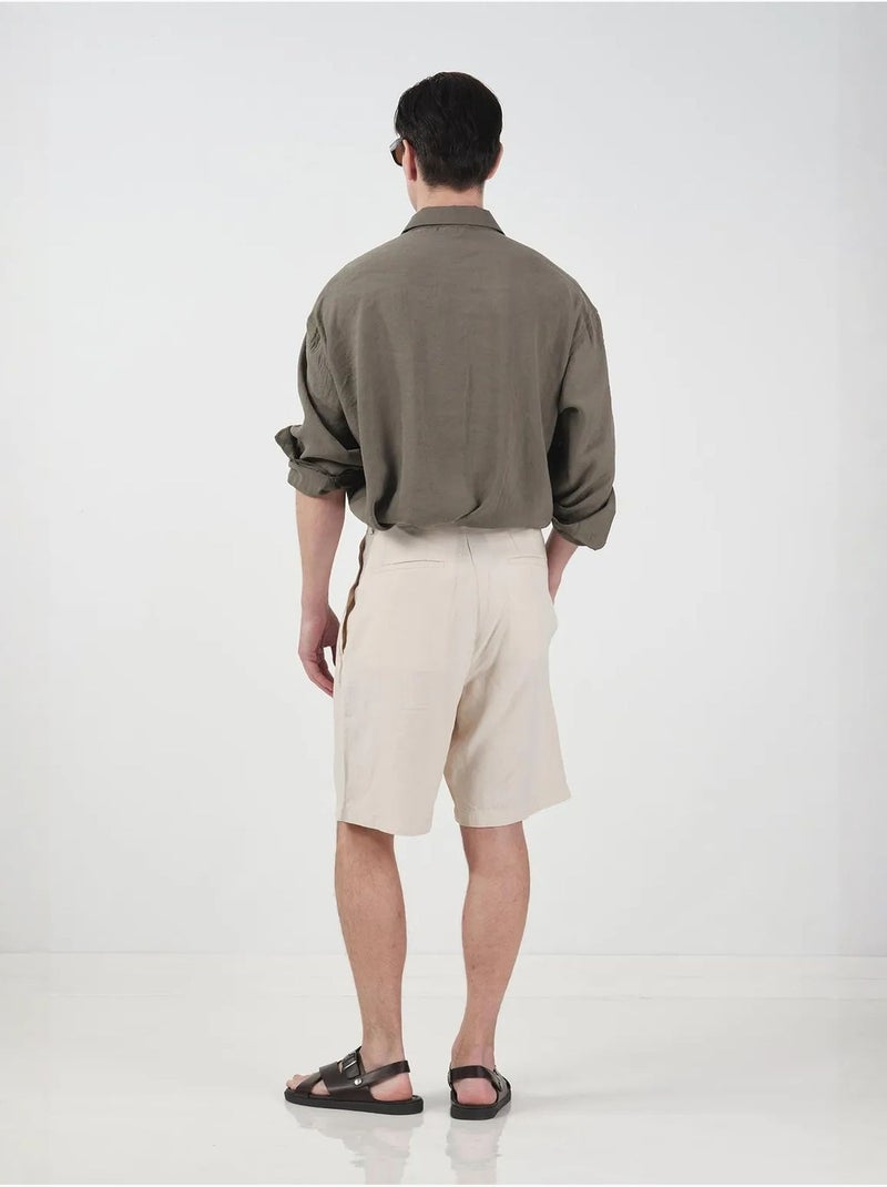Shorts sastre de tencel de cintura alta y pernera ancha giesto Beige arcilla - Kiabi