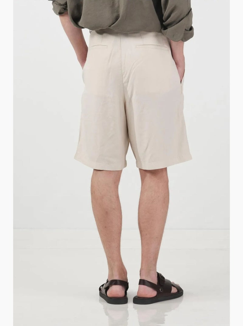 Shorts sastre de tencel de cintura alta y pernera ancha giesto Beige arcilla - Kiabi