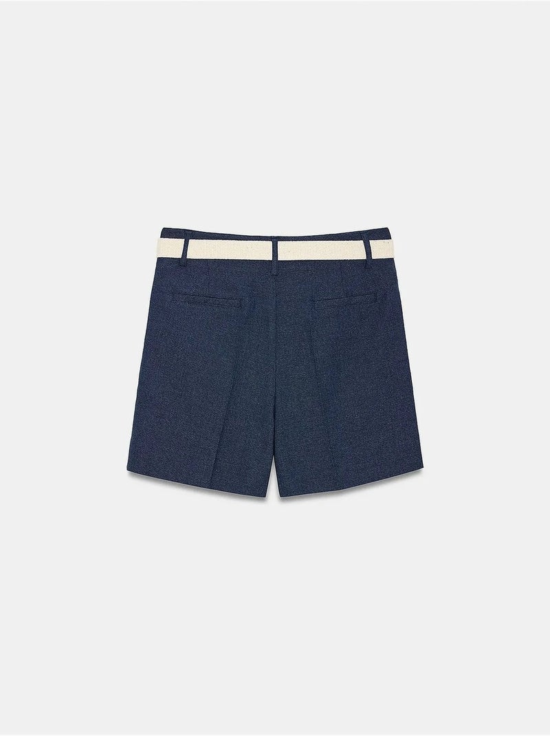 Shorts sastre de tiro alto con cinturón dilvin Azul marino - Kiabi