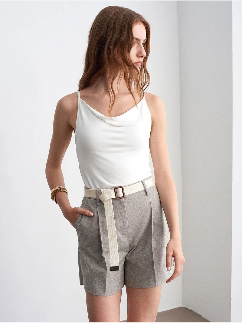 Shorts sastre de tiro alto con cinturón dilvin Gris claro - Kiabi