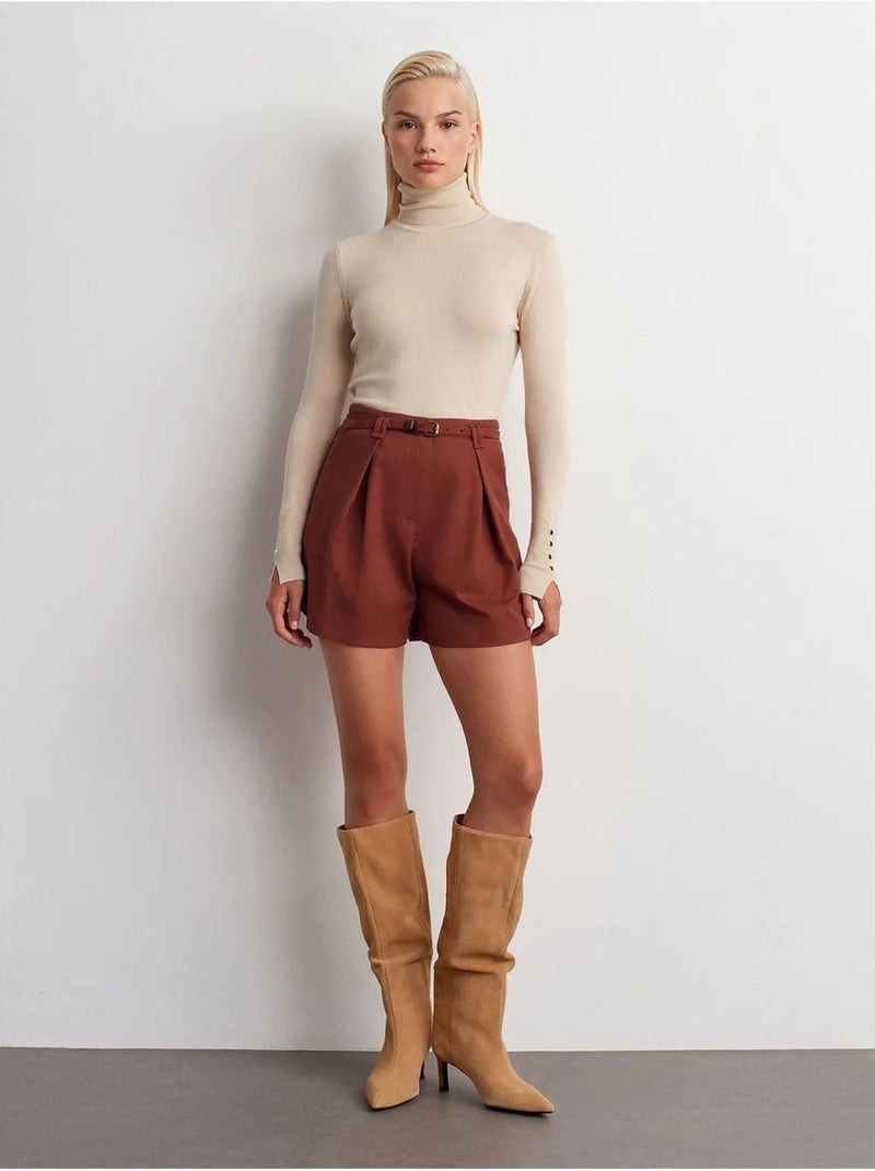 Shorts sastre de tiro alto con cinturón dilvin Terracota - Kiabi
