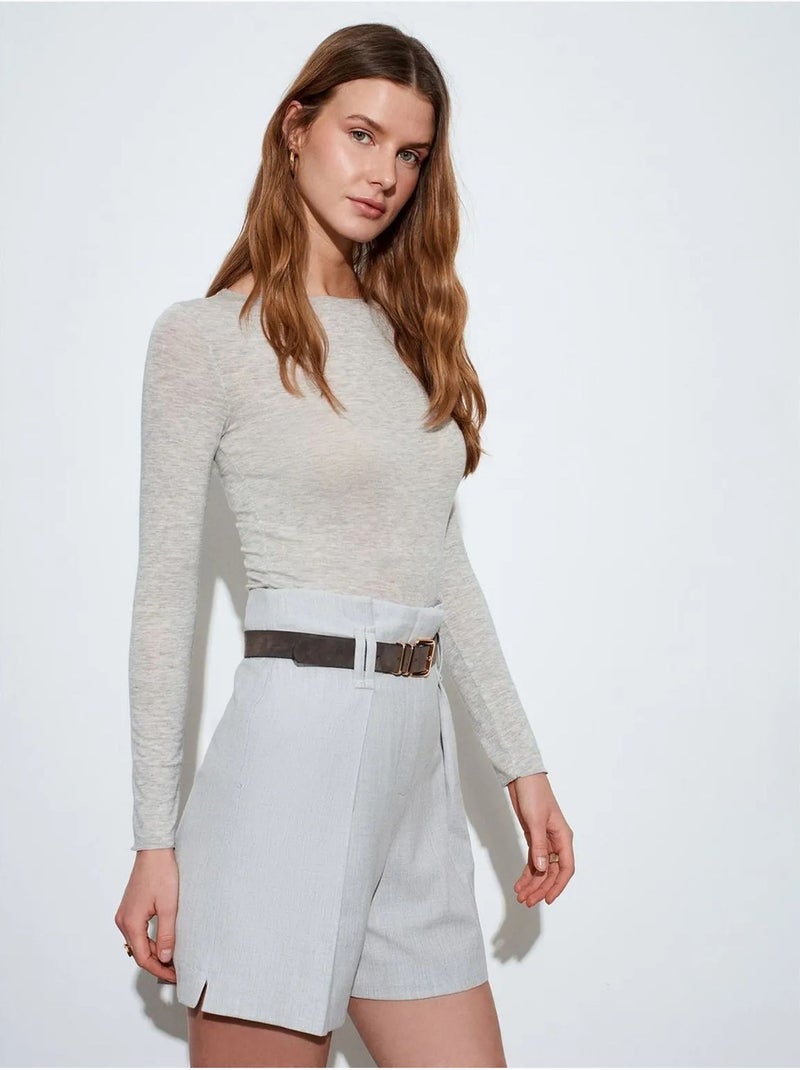 Shorts sastre de tiro alto con cinturón Gris claro - Kiabi