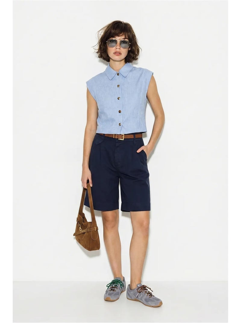 Shorts sastre de tiro alto con cinturón lucci Azul marino - Kiabi