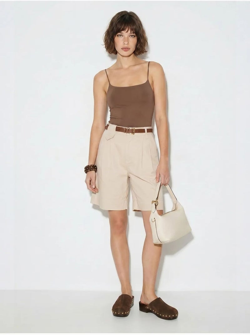 Shorts sastre de tiro alto con cinturón lucci Beige arcilla - Kiabi