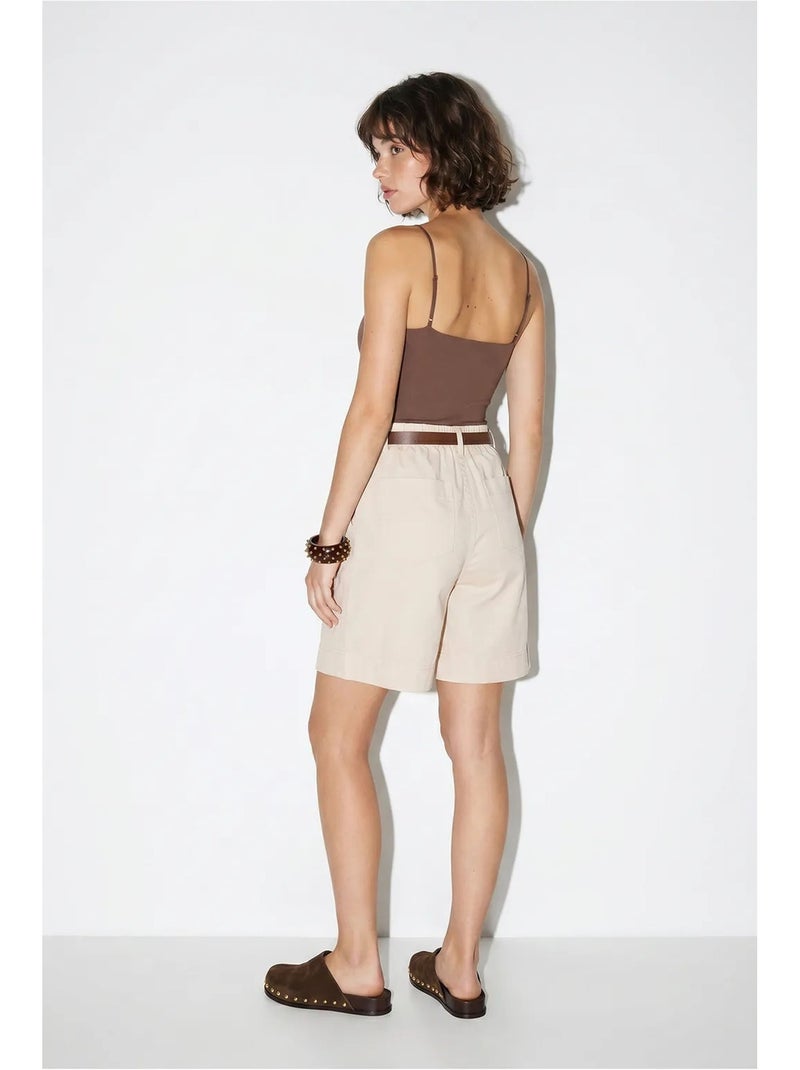 Shorts sastre de tiro alto con cinturón lucci Beige arcilla - Kiabi