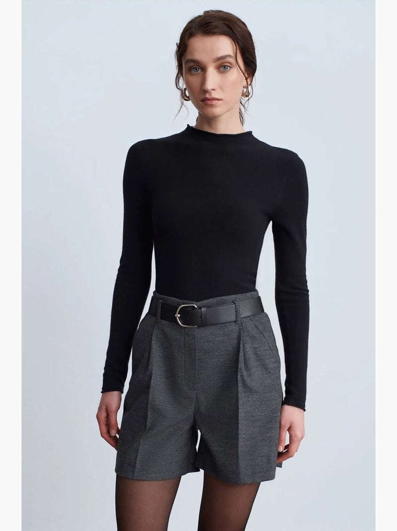 Shorts sastre de tiro alto con cinturón y pernera ancha dilvin Gris oscuro - Kiabi