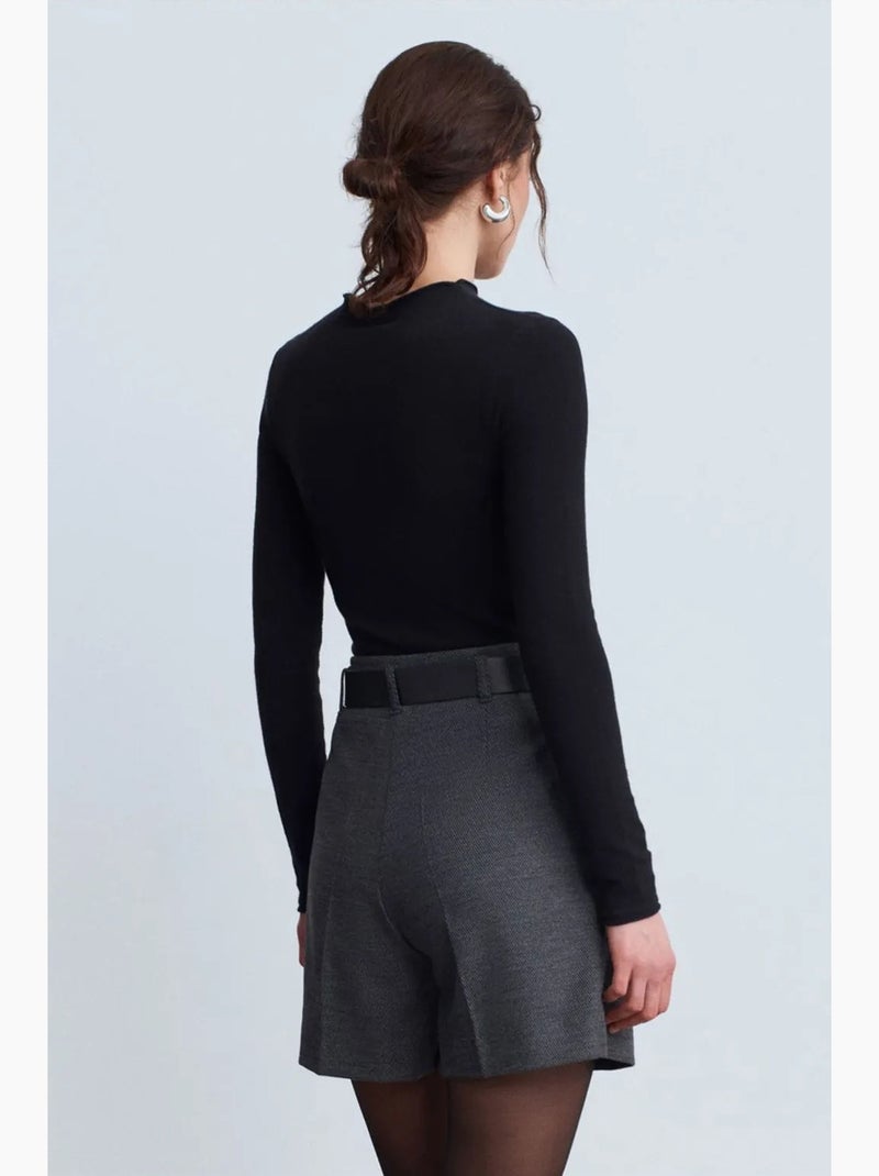 Shorts sastre de tiro alto con cinturón y pernera ancha dilvin Gris oscuro - Kiabi