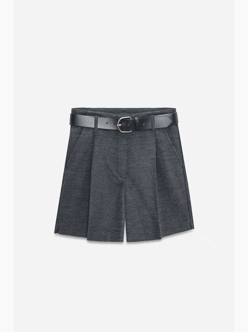 Shorts sastre de tiro alto con cinturón y pernera ancha dilvin Gris oscuro - Kiabi