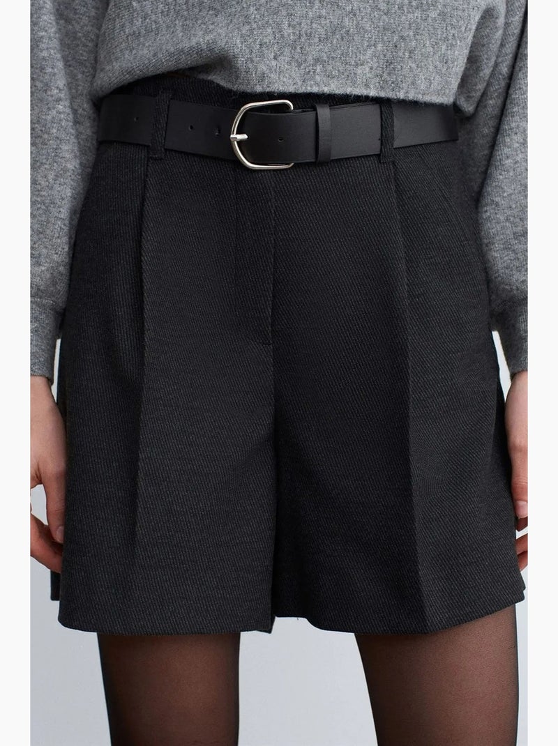Shorts sastre de tiro alto con cinturón y pernera ancha dilvin Negro - Kiabi