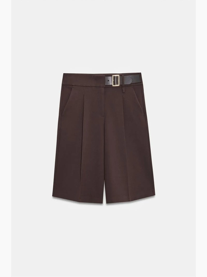 Shorts sastre de tiro alto y pernera ancha con cinturón dilvin Marrón chocolate - Kiabi