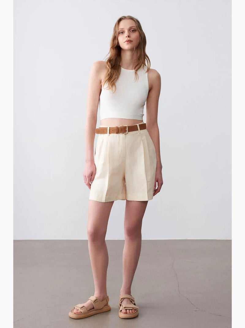 Shorts sastre de tiro alto y pernera ancha dilvin Crema - Kiabi