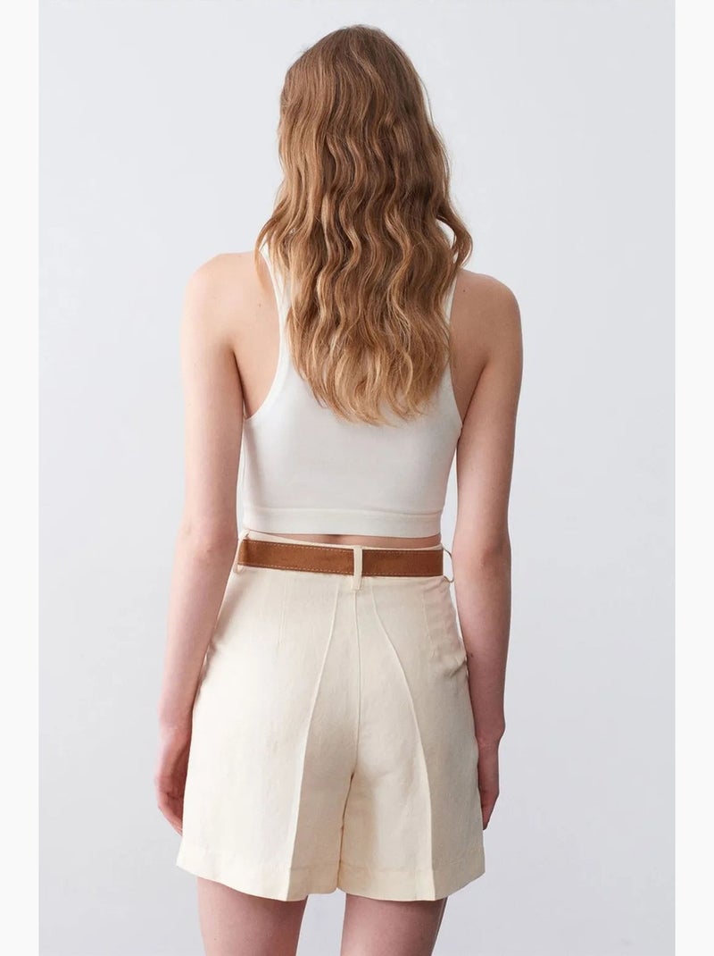Shorts sastre de tiro alto y pernera ancha dilvin Crema - Kiabi