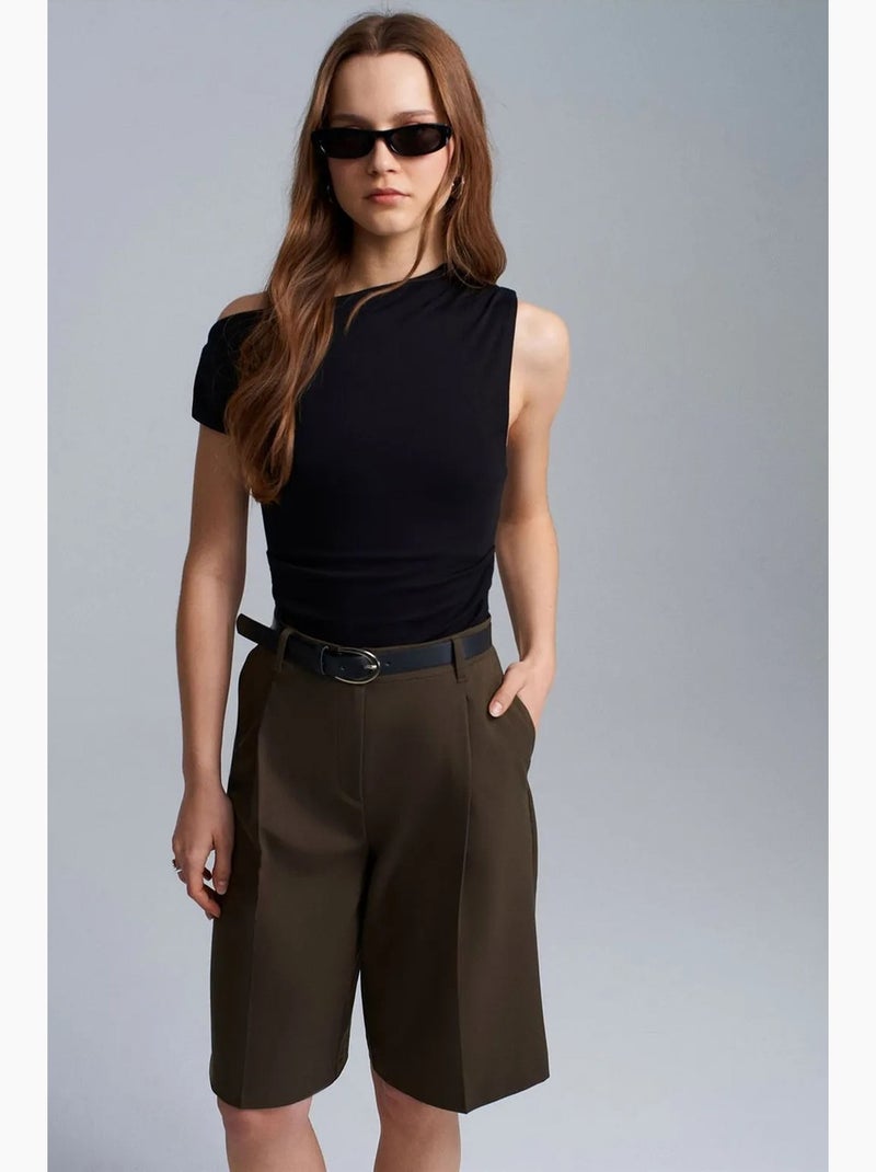 Shorts sastre de tiro alto y pernera ancha dilvin Verde caqui - Kiabi